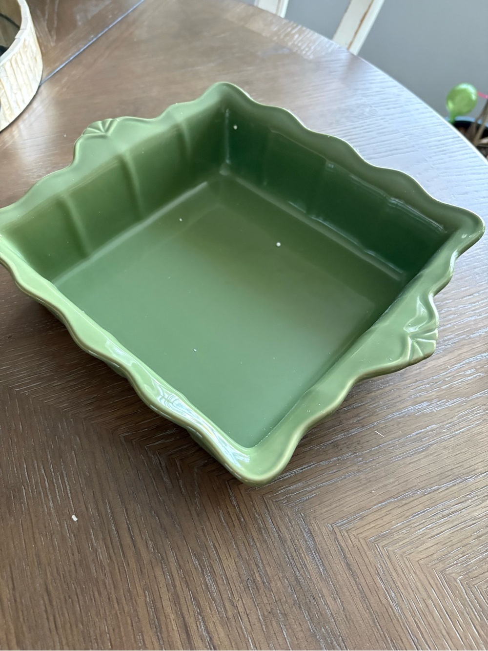 Princess House Green Scalloped Square Ceramic Baker